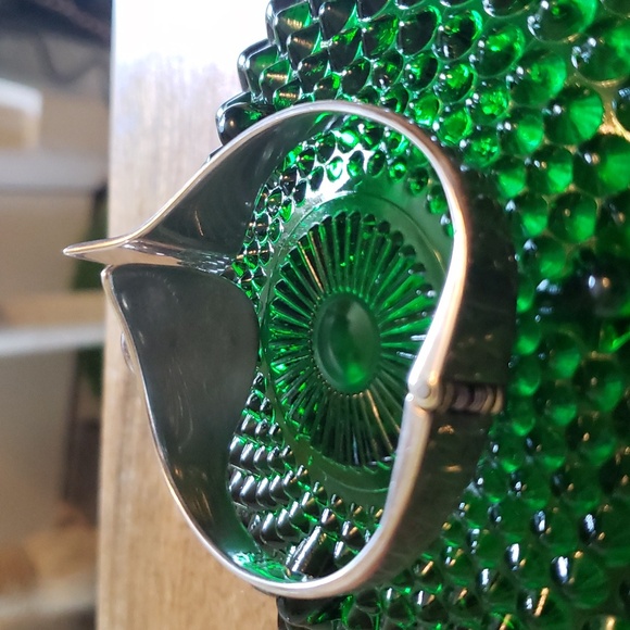 Vintage Mexican Taxco  Modernist Style Onyx and Silver Hinge Bracelet - Picture 5 of 10